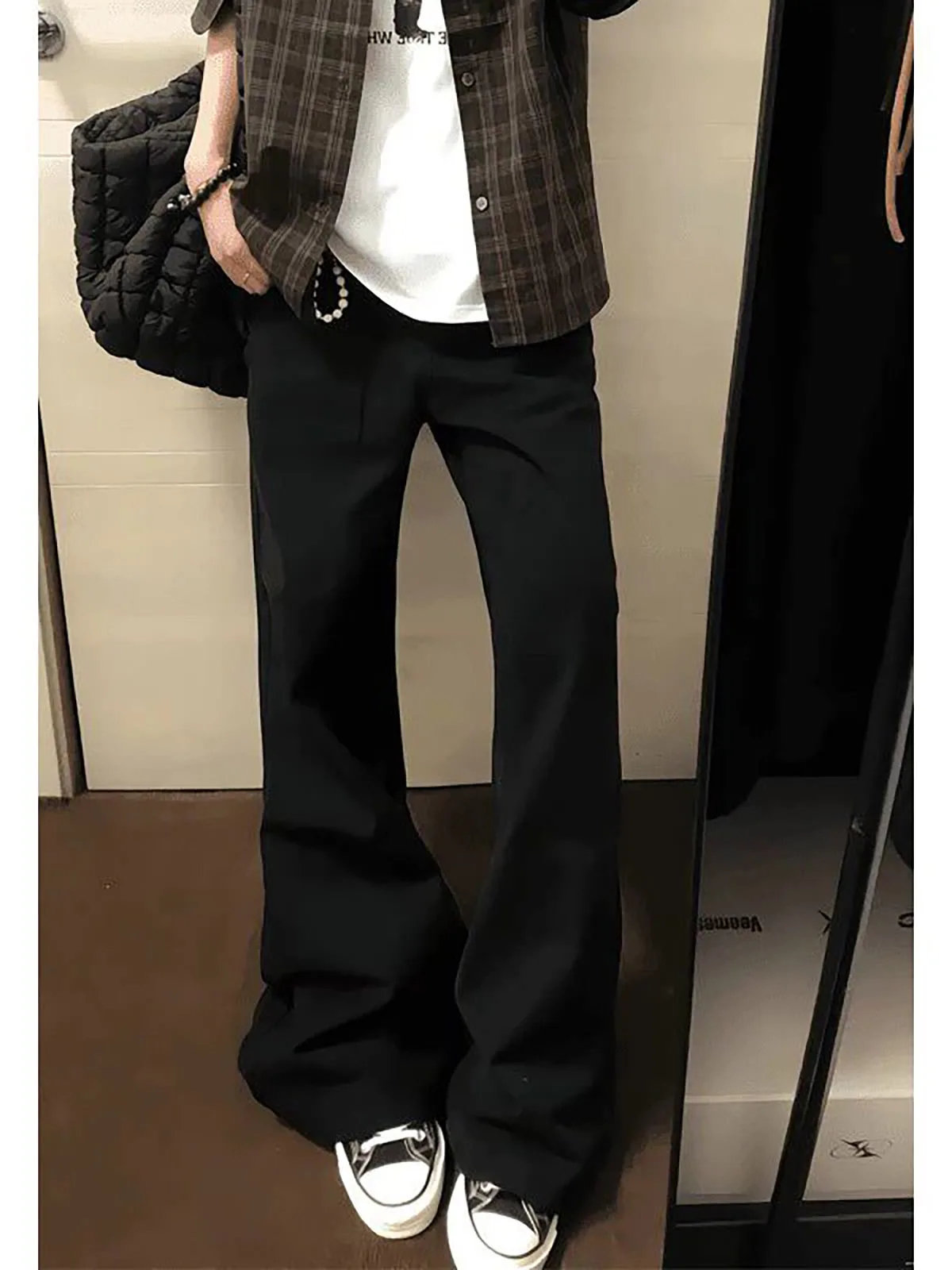Black Slim Fit Trousers for Men Youth Style Casual Straight Leg Pants Drapey Wide Leg Pants Knife  Design Online Exclusive