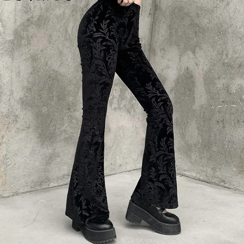 

Women Sprig Aesthetics Women Print Velvet Flares Pants Black Outfits Winter Fashion Bottoms Solid Streetwear Ladies Pants Y2K