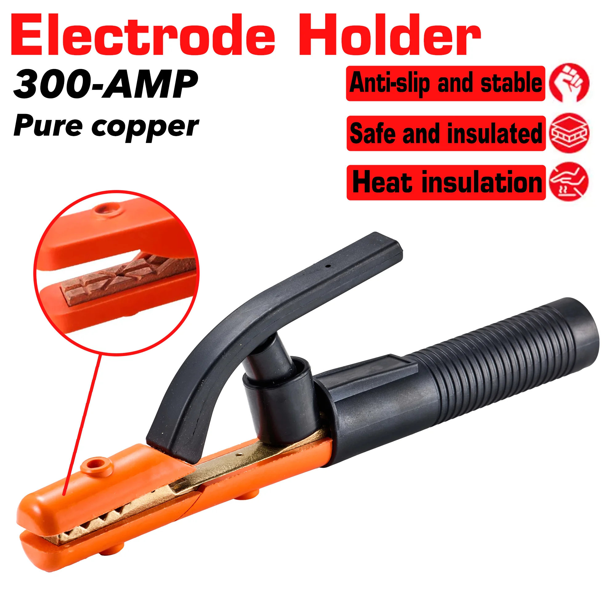 300A Pure Copper Welding Clamp, Extended and More Durable, Heavy-Duty Single-Head Welding Torch Clamp, Insulated Handle, Industrial-Grade Mma Manual Welding Machine Accessories