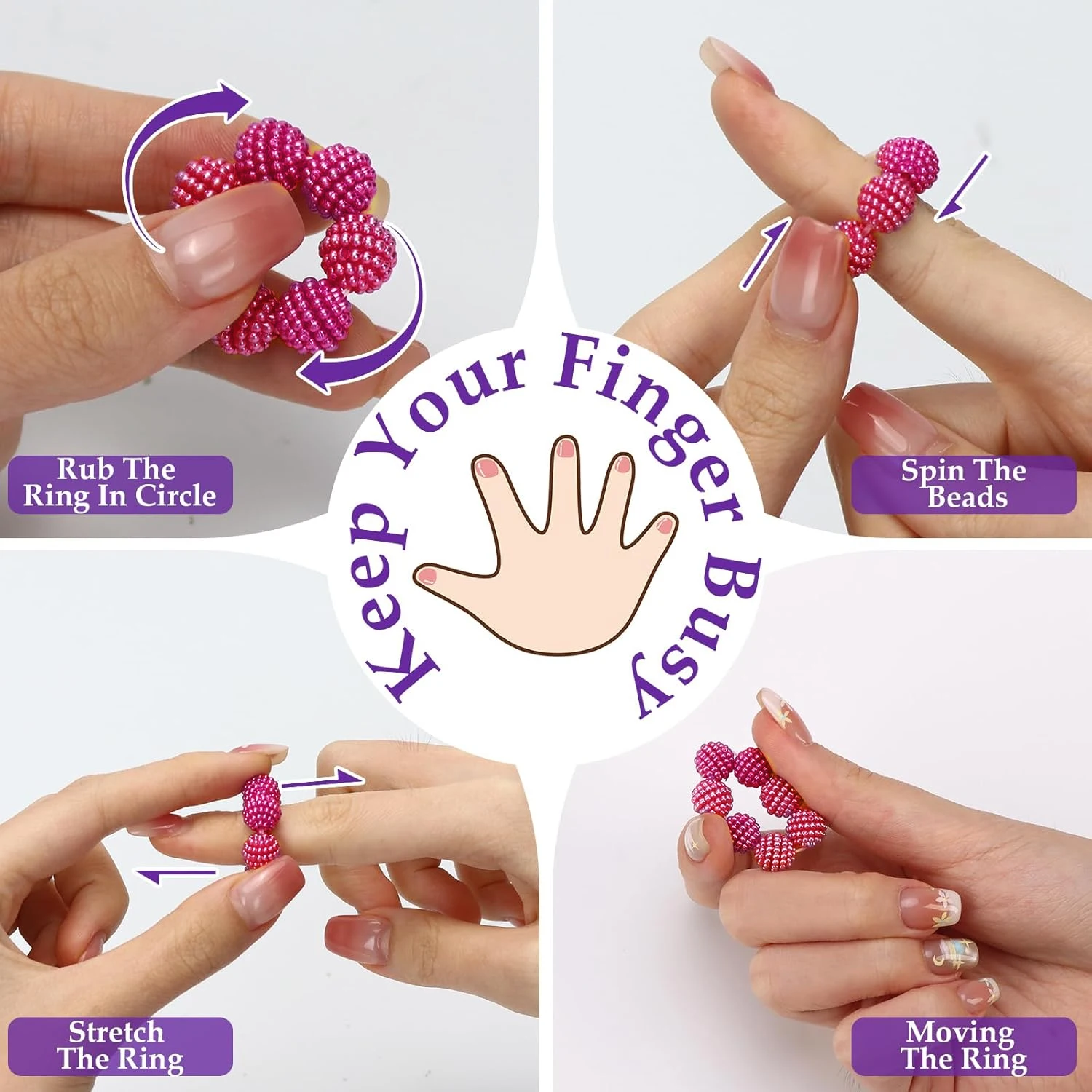 5 sztuk kolorowych pierścieni sensorycznych z kolcami, pierścienie na palce redukujące stres, pierścienie na niepokój, zabawki antystresowe, pierścień do masażu