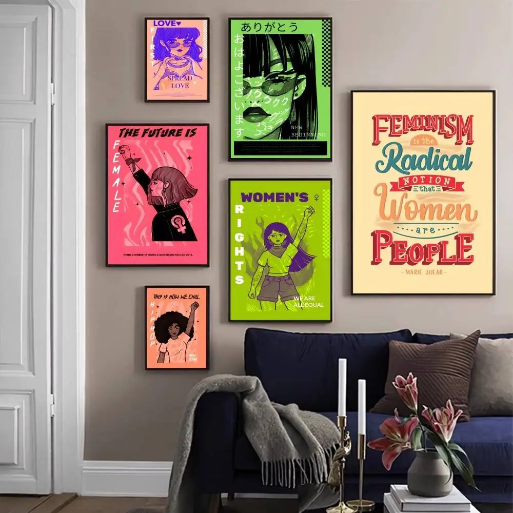

Abstract Feminist Vintage Posters Sticky Retro Kraft Paper Sticker DIY Room Bar Cafe Kawaii Room Decor