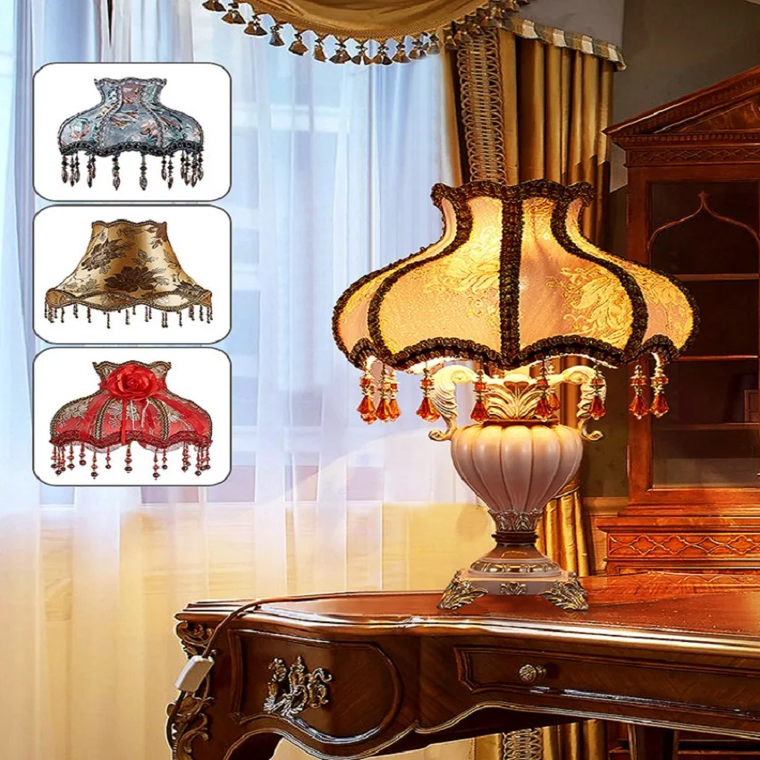 European Style Lampshade Home Decor Retro Light Lamp Cover European Vintage High-End Cloth Art Bead Lace Lampshade