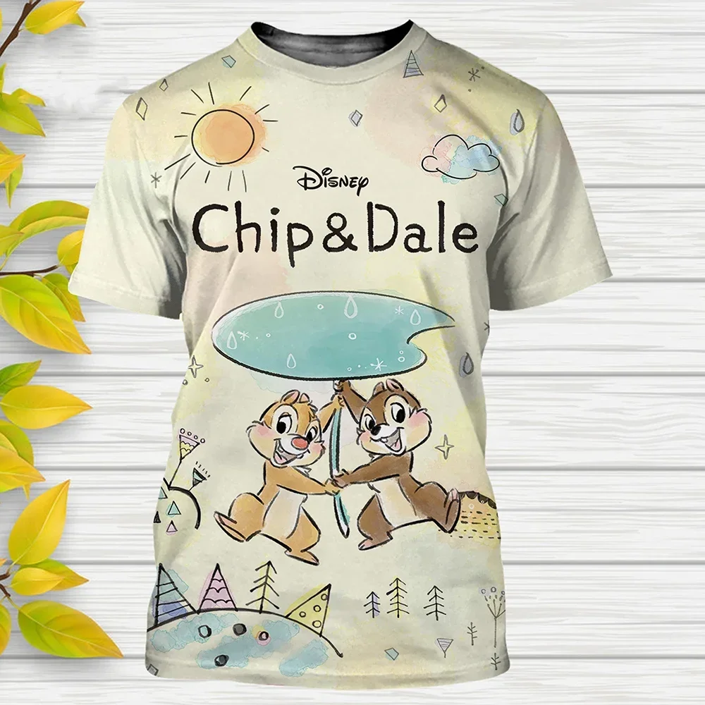 Disney-camisetas clásicas de dibujos animados para hombre y mujer, ropa de calle con estampado de Chip \'n\'dale en 3d, moda para niños