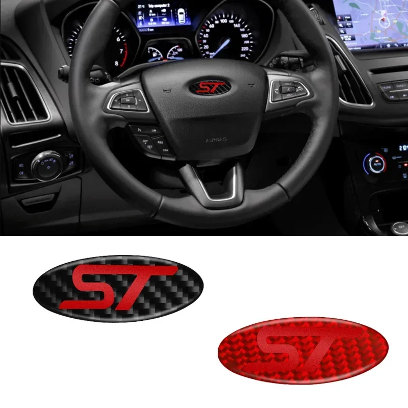 Resin Carbon Fiber Style ST Badge Logo Car Steering Wheel Center Sticker for Ford Focus Mondeo Fiesta Kuga Ranger Fiesta Escort