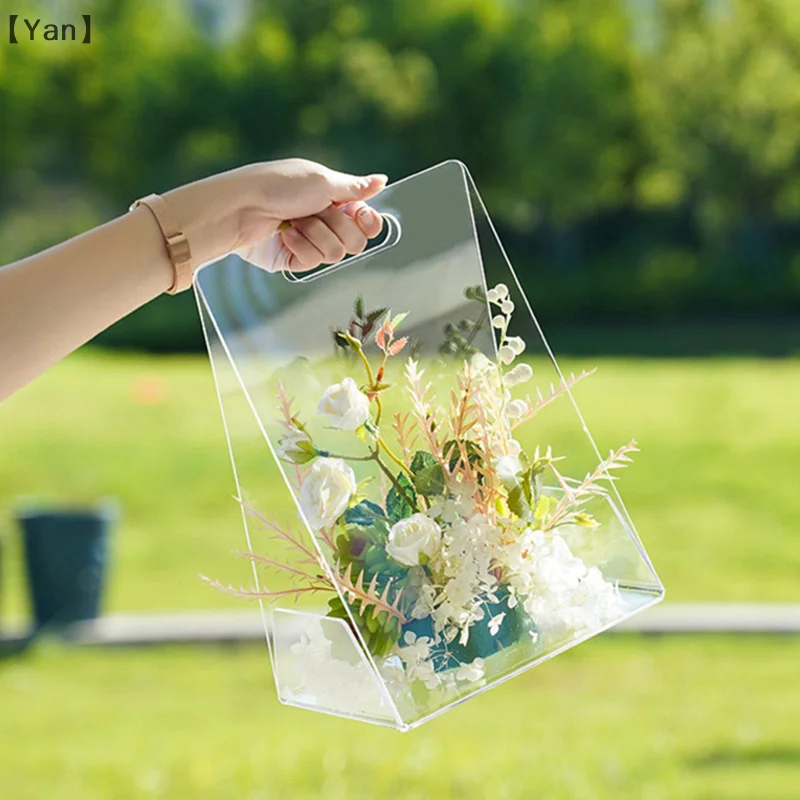 أكياس زهور شفافة مزهرية محمولة سلة زهور أكريليك تشكيلة زهور راقية مزهرية زخرفية حديثة شفافة
