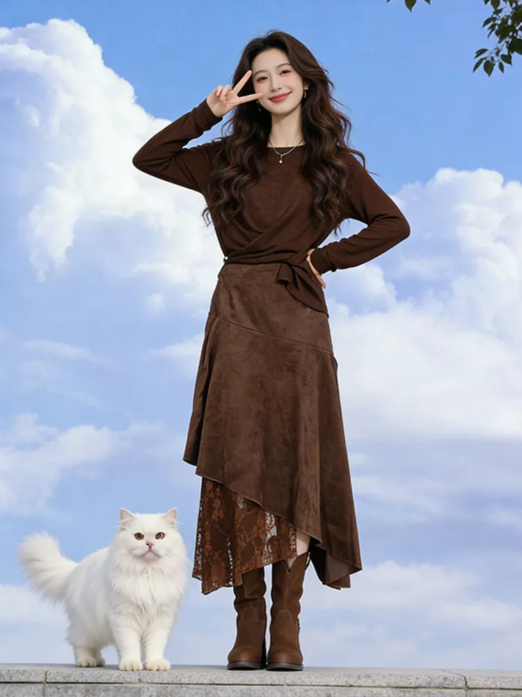 

Комплект Laid-ba Chic Faion: Свободный костюм-двойка с длинными рукавами и завышенной талией, дышащая повседневная одежда для женщин (производство Китай)