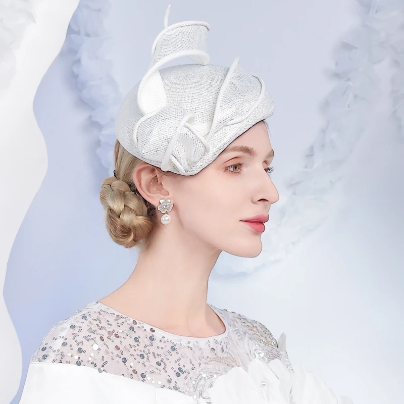 Topi Fascinator Putih Mewah FS untuk Wanita, Pesta Teh Musim Dingin, Topi Baret, Topi Pillbox Vintage 2025 untuk Pernikahan, Chapeau Femme