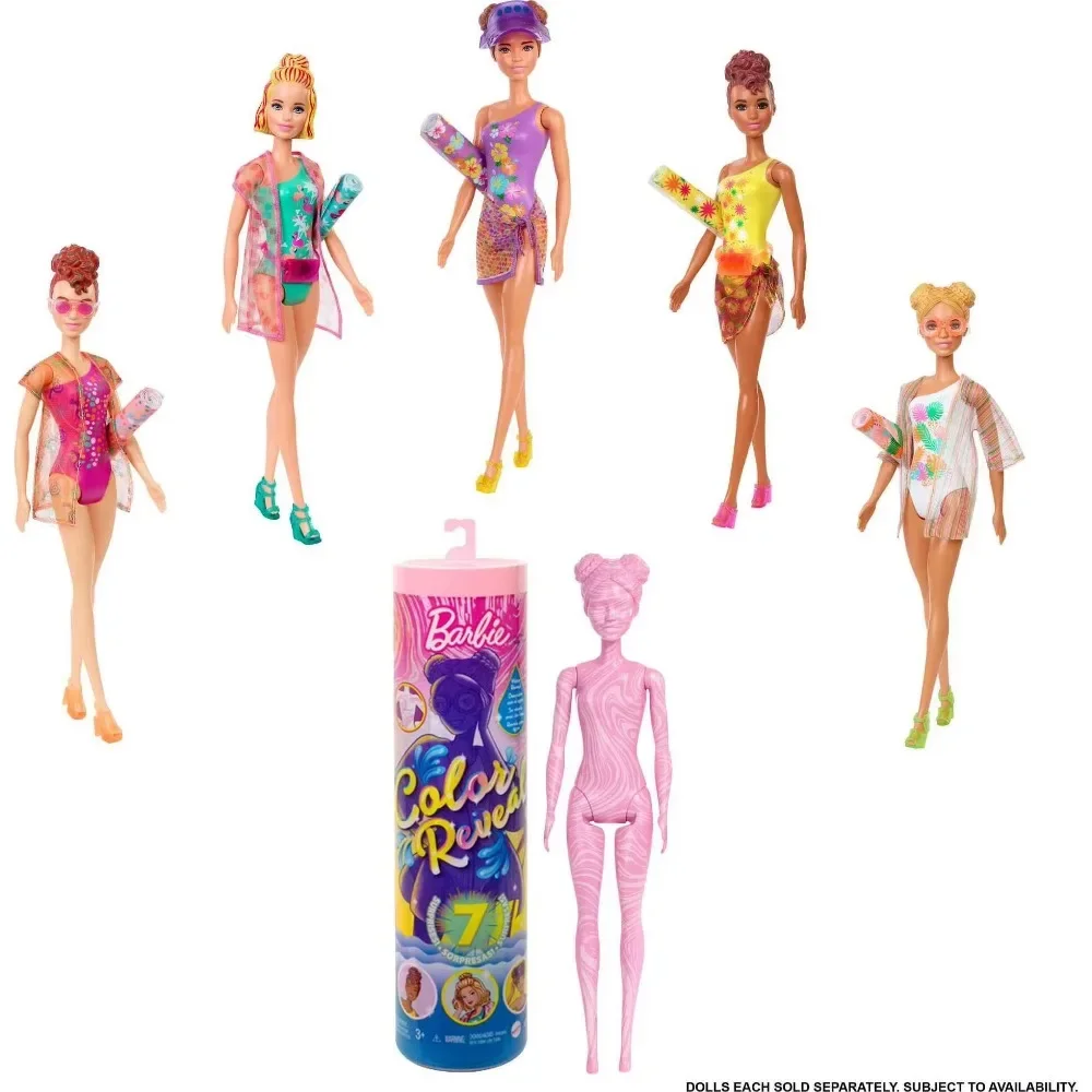 Authentic Mattel Barbie Doll Color Reveal Doll with 7 Surprises Sand & Sun Mystery Box Mysterious Box Genuine Christmas Gifts