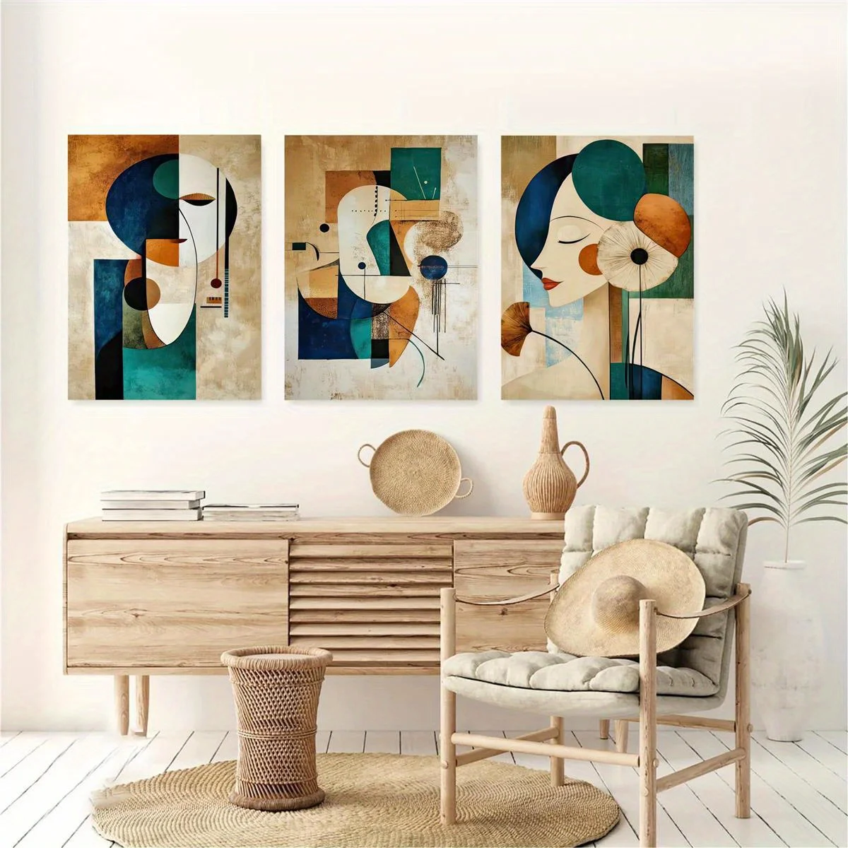 3PCS Frameless,3pcs Vintage Abstract Canvas Painting Printed Retro Abstract Wall Art Posters Artwork for Gifts Bedroom Living Ro