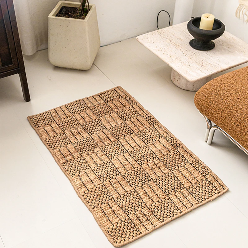 

India Imported Hand Woven Jute Small Carpet 60x90cm No Glue Anti-skid Door Mat Bedroom Hallway Bedside Area Rug Vintage Prayer