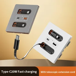 Global Universal Hotel Home Retractable Cable TypeC20W Fast Charging Socket Charging Cable Fast Charging Usb Panel