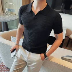 Men's Summer High Quality Short-sleeved Polo Shirts Male Slim Fit Fashion Knitted  Casual Polo Shirts 4XL-M