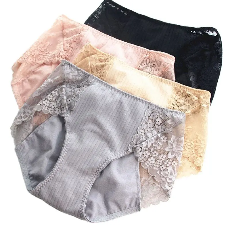 Women's Cotton Panties With Lace Briefs Comfortable Large Size Female Underwear Tell Us Which 4 Colors You Want Will Sent Soon