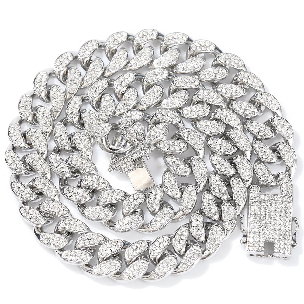 

20mm Cuban Link Chain Necklace Iced Out Paved Stones Bracelet With Spring Clasp Luxury Hip Hop Jewelry For Men Gift For Him