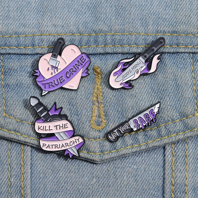 Creative Dagger Knife Heart Enamel Pin Kill The Patriarchy Brooch Cartoon Feminism Women Girls Power Lapel Badge Clothes Jewelry