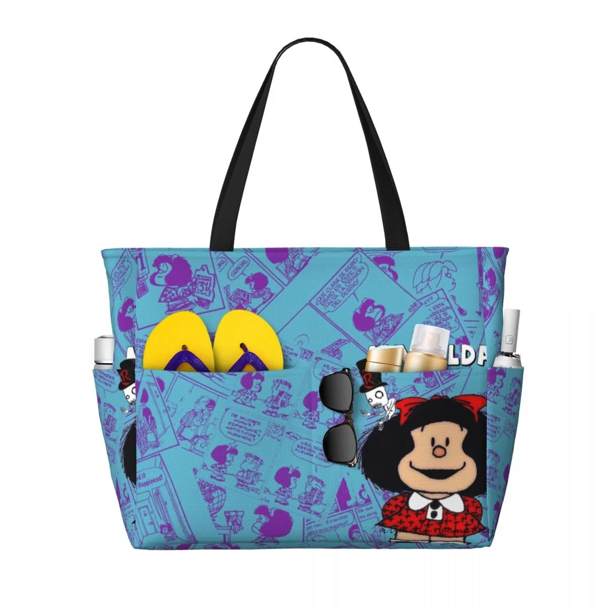 Mafalda-Bolso grande de viaje para mujer, bolsa de playa de arena con cremallera y bolsillos a prueba, para vacaciones, gimnasio y viajes