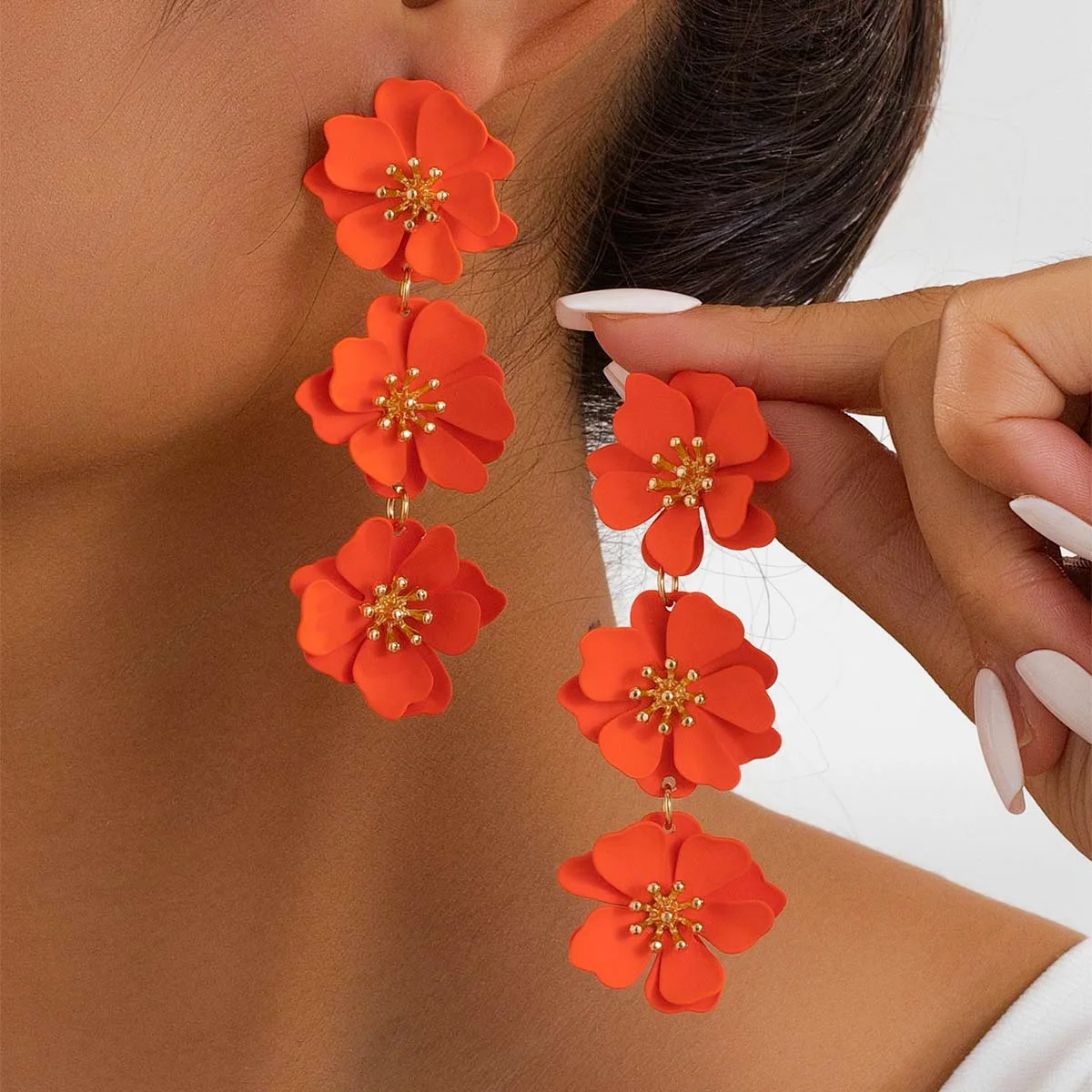 Long Drop Earrings For Women Girls Dopamine Flower Temperament Ear Pendant Accessories Holiday Party Gift Fashion Jewelry DE179