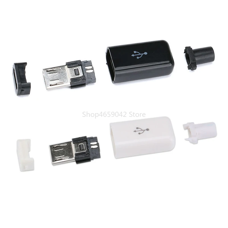 10pcs Micro USB 5PIN Welding Type Male Plug Connectors Charger 5P USB Tail Charging Socket 4 in 1 White Black