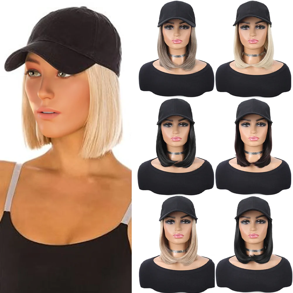 

Fashion Hat Hair Extensions Ladies Wigs Hats Connected Head Cover Synthetic Peaked Cap Wig For Women