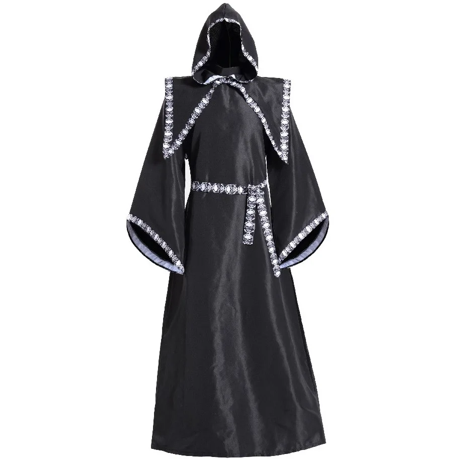 loween Bla Robe Wizard Coppia Abiti Cosplay Costume da strega Bla da donna Abito lungo da mago da uomo Abito da Dio della morte