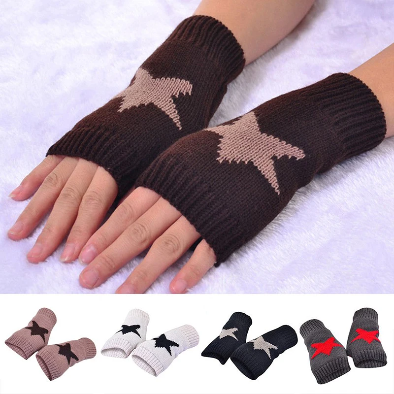 

Y2K Autumn and Winter Knitted Woolen Gloves Mittens Fashion for Men's and Women's Half Finger Warm Five Pointed Star Gloves