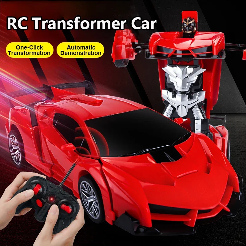 2-em-1 rc transformando carro robô brinquedo mini veículo de deformação de controle remoto com luzes som corrida crianças presente haste educacional
