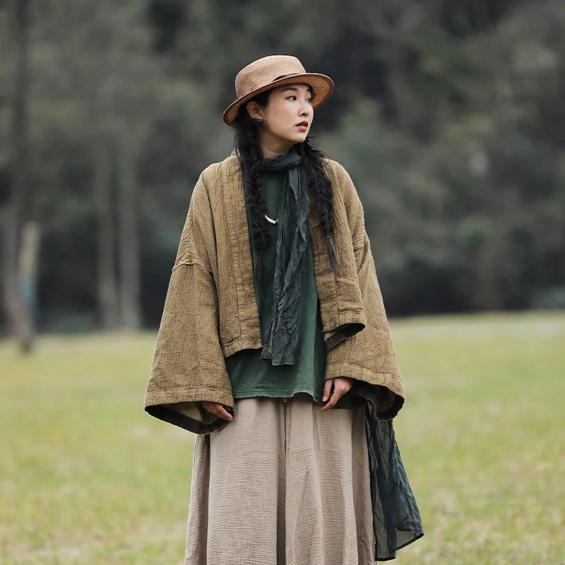 

Куртка из хлопка и льна в винтажном стиле, свободного кроя, с медленным переходом от синего к другим цветам, коллекция Spring New, оригинальный дизайн Koran Wood.