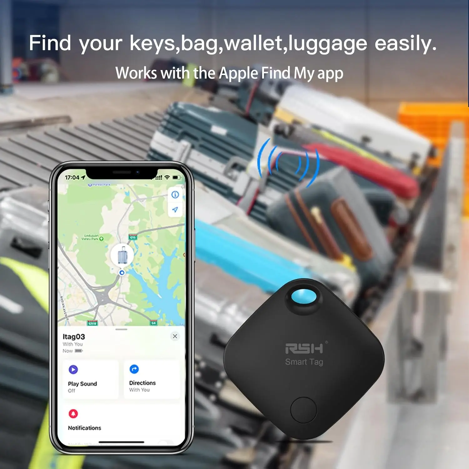 RSH 2pcs / 4pcs Key Finder Suit Bluetooth Luggage Tracker Locator For iPhone Works with Apple Find My Smart Tag for Wallet Bags