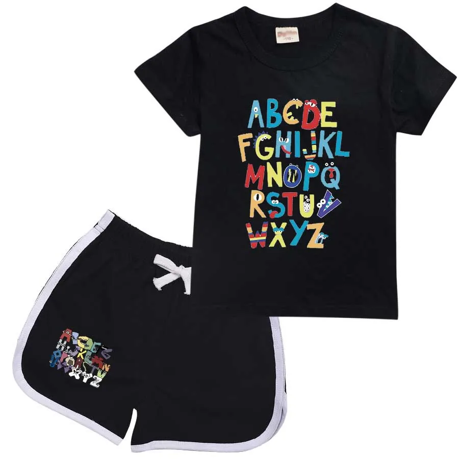 Toddler Boys Girls Alphabet Lore Summer Sports Clothes Kids Cotton Casual Short Sleeve T-Shirt+Shorts Children Running Outfits