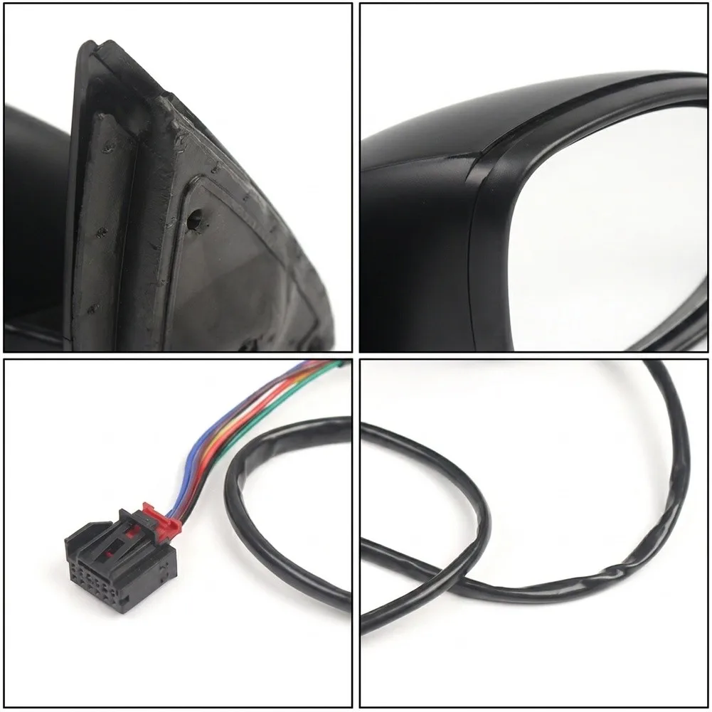 9 Wire Left Exterior Mirror for Tiguan 2009-2016 for lhd ABS Black 12V Heated Turn Signal Power Folding Puddle Lamp