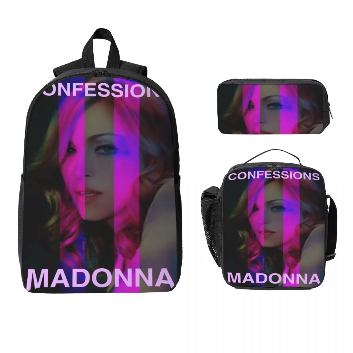 3Pcs Madonnas Confessions II 2026 Backpack Set for Children Pen Bags Bookbag Sets with Lunch Box For School Students Knapsack