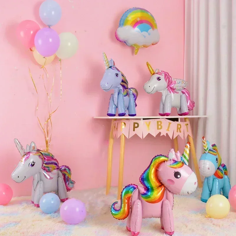 Globos de cumpleaños con temática de unicornio para niños, decoración de fiesta de cumpleaños con número de papel de aluminio de arcoíris, regalo para Baby Shower