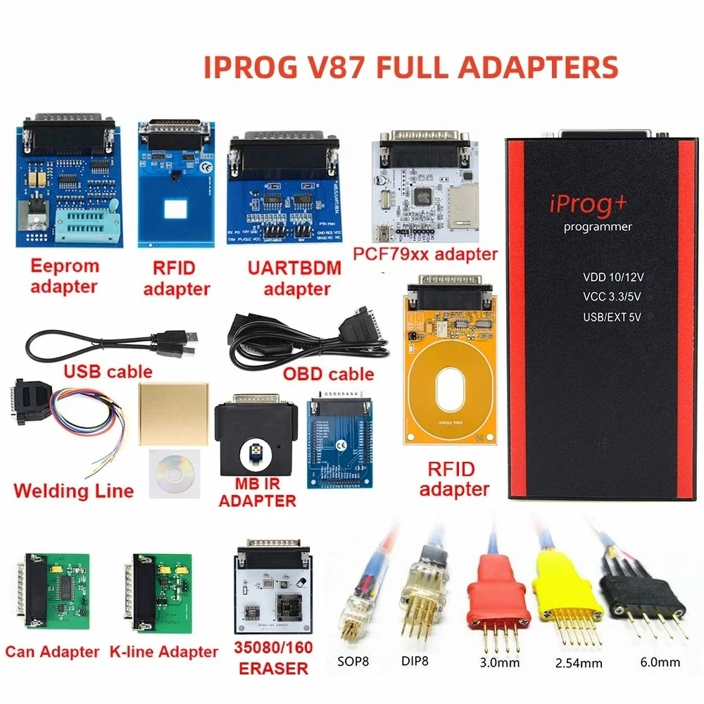

Iprog Pro V87 Gift V89 Test with 7/11 Adapters for IMMO/K-+M/Radio/Airbag Reset Dashboard IPROG+ ECU Key Programmer Tool