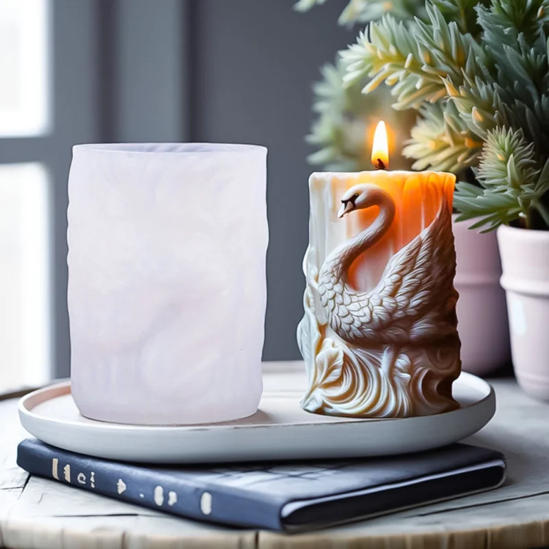 

2pcs Swan Column Silicone Mold for Scented Candles, Elegant Plaster Decor, DIY Baking Craft