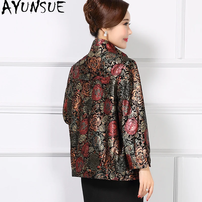 سترة من الجلد الطبيعي الحقيقي من AYUNSUE ملابس نسائية للربيع والخريف معطف من جلد الغنم المطبوع معاطف نسائية 2025 Jaqueta De Couro