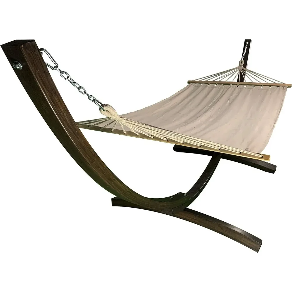 12 Ft. Water Treated Wooden Arc Hammock Stand + Premium Quilted Hammock Bed. 1 Person Bed. 300 LB Capacity