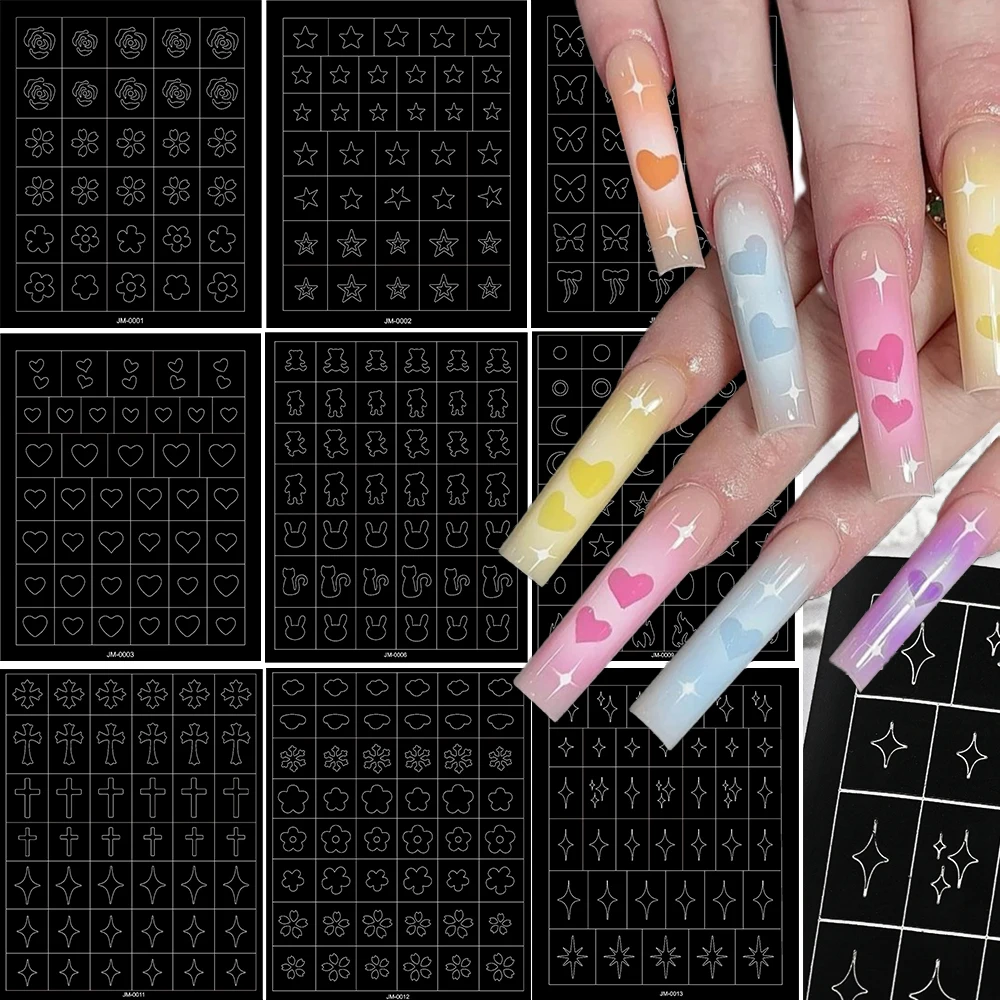 

1pcs Heart Flower Cross Hollow Nail Sticker Star Butterfly French Airbrush Stencils Self-Adhesive Nail Decals DIY Manicure Tools