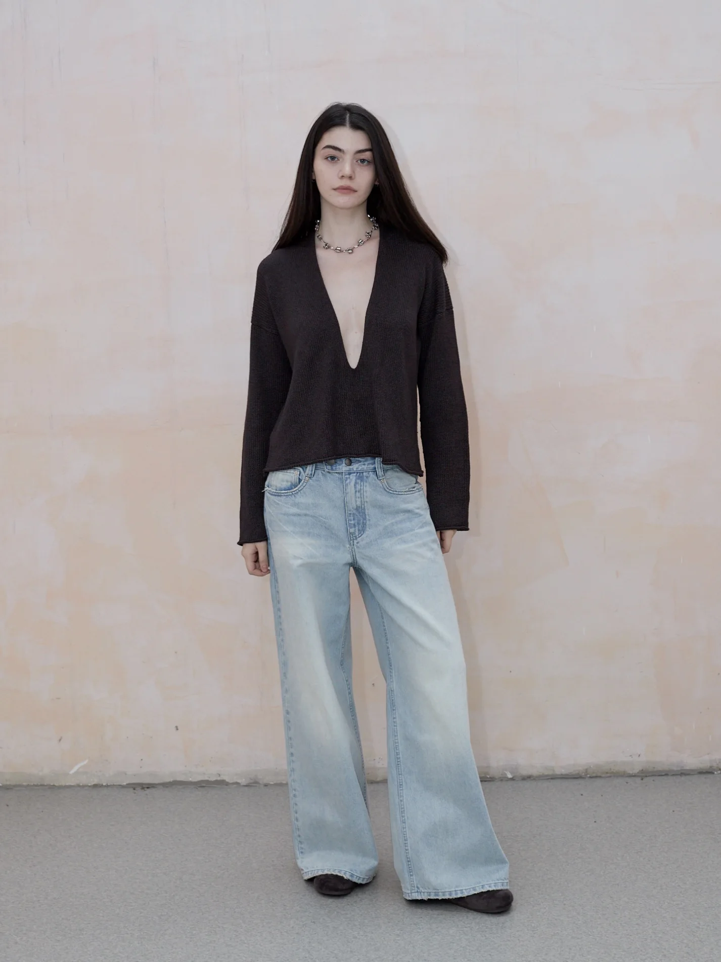 

Pure Cotton Light Wa Wide Leg Jeans Weicheng Lu FW25 High Waist Button Fly Youth Loose Fit Denim Pants with Leather Tag