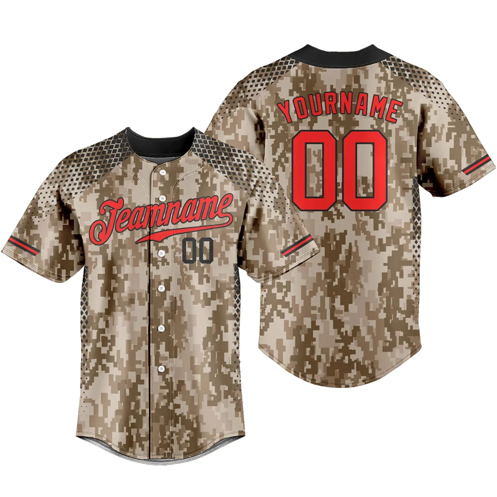 Custom Baseball Jersey Camouflage T-shirts Breathable Sportswear Team Traning Uniform Personalized Team Name Logo Number