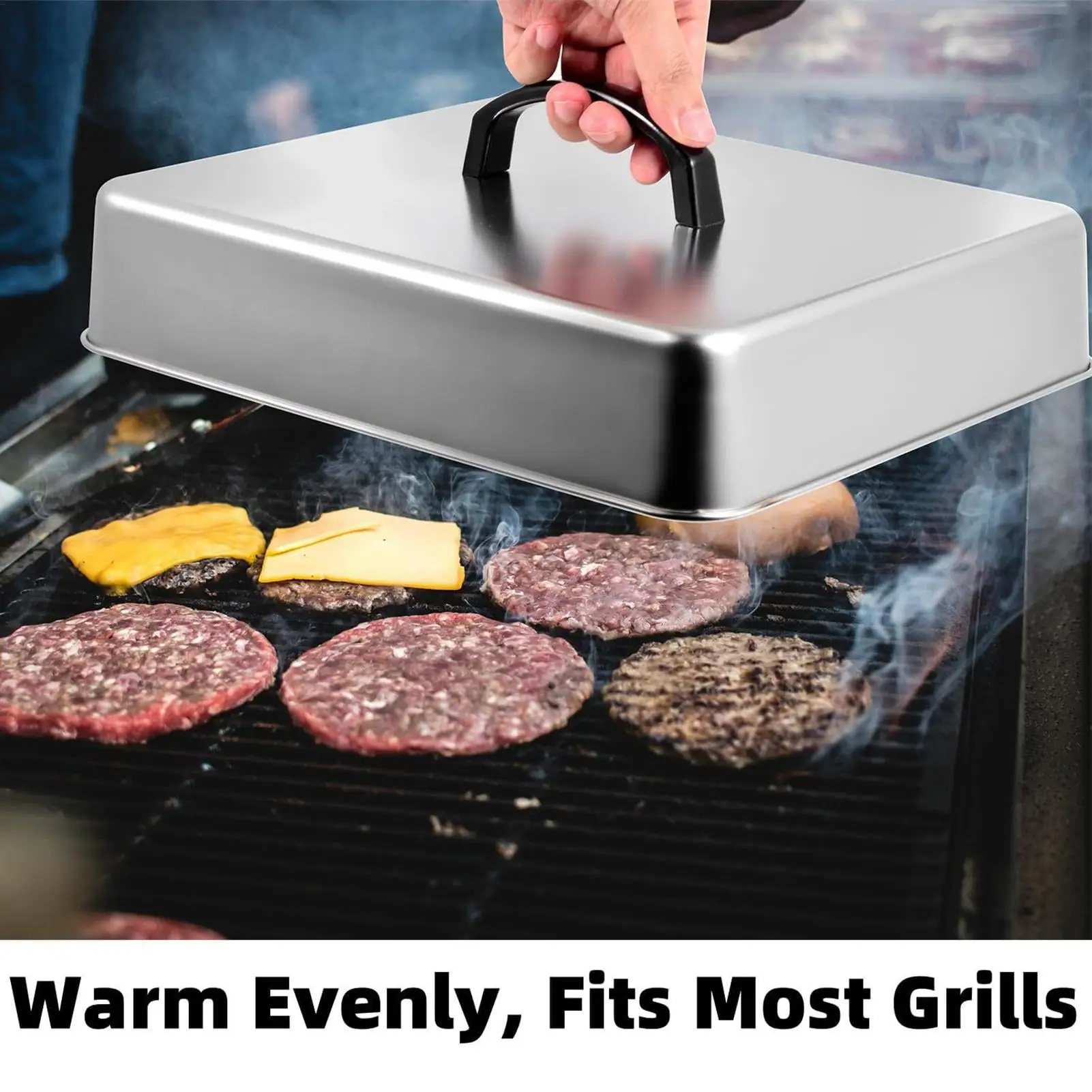 

Stainless Steel Frying Pan Covers Barbecue Burgers Sandwiches Steak Pot Lids Rectangular Grill Basting Cover Cheese Melting Dome