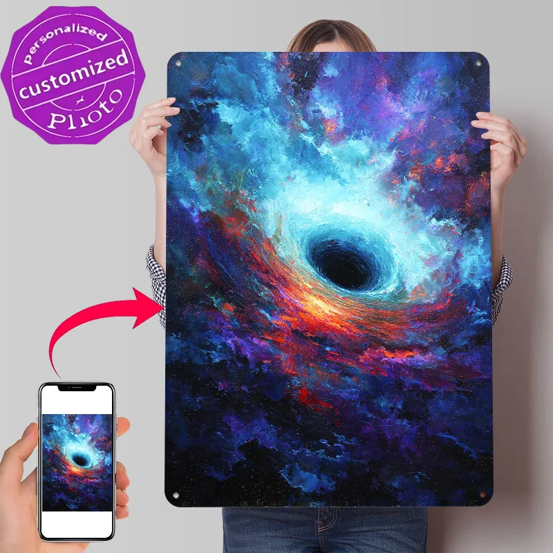 Cosmic Black Hole Painting 3D Printed Texture Poster Personalized Wall Art Retro Metal Tin Signs for Home Decor Ornaments House
