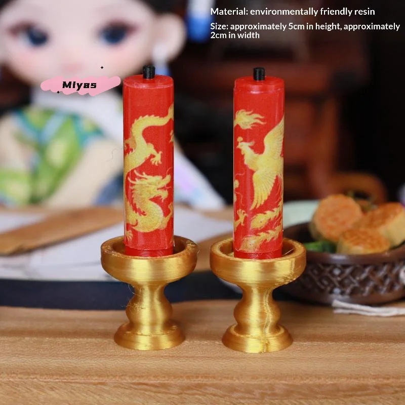 

M-1Pair Doll Accessories Playing House Scene Model 1:12 Scale Dollhouse Candle Holder Mini Dragon Phoenix Candlestick Kids Toy