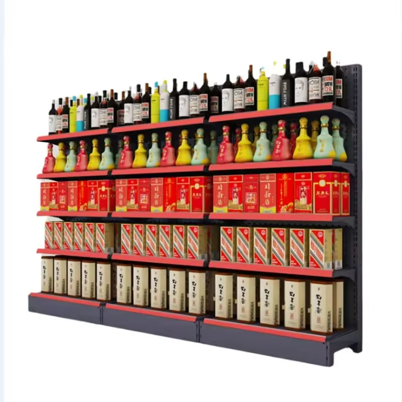 custom.Heavy-Duty Metal Wood Display Rack Single-Sided Steel Shelves Supermarket Convenience Store and Snack Shop