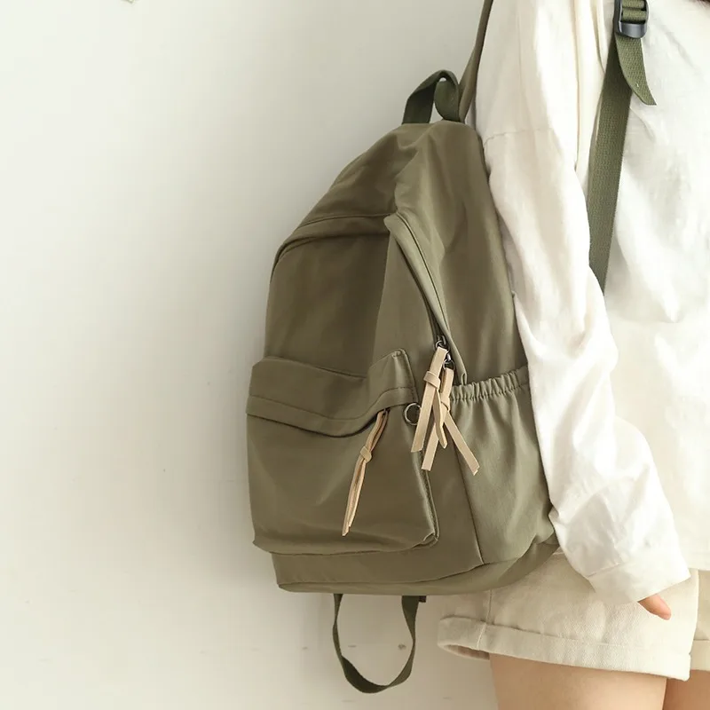 Women's Canvas Backpack, Casual Minimalist School Bag with Front Pocket & Side Drawstring, Lightweight Travel Daypack