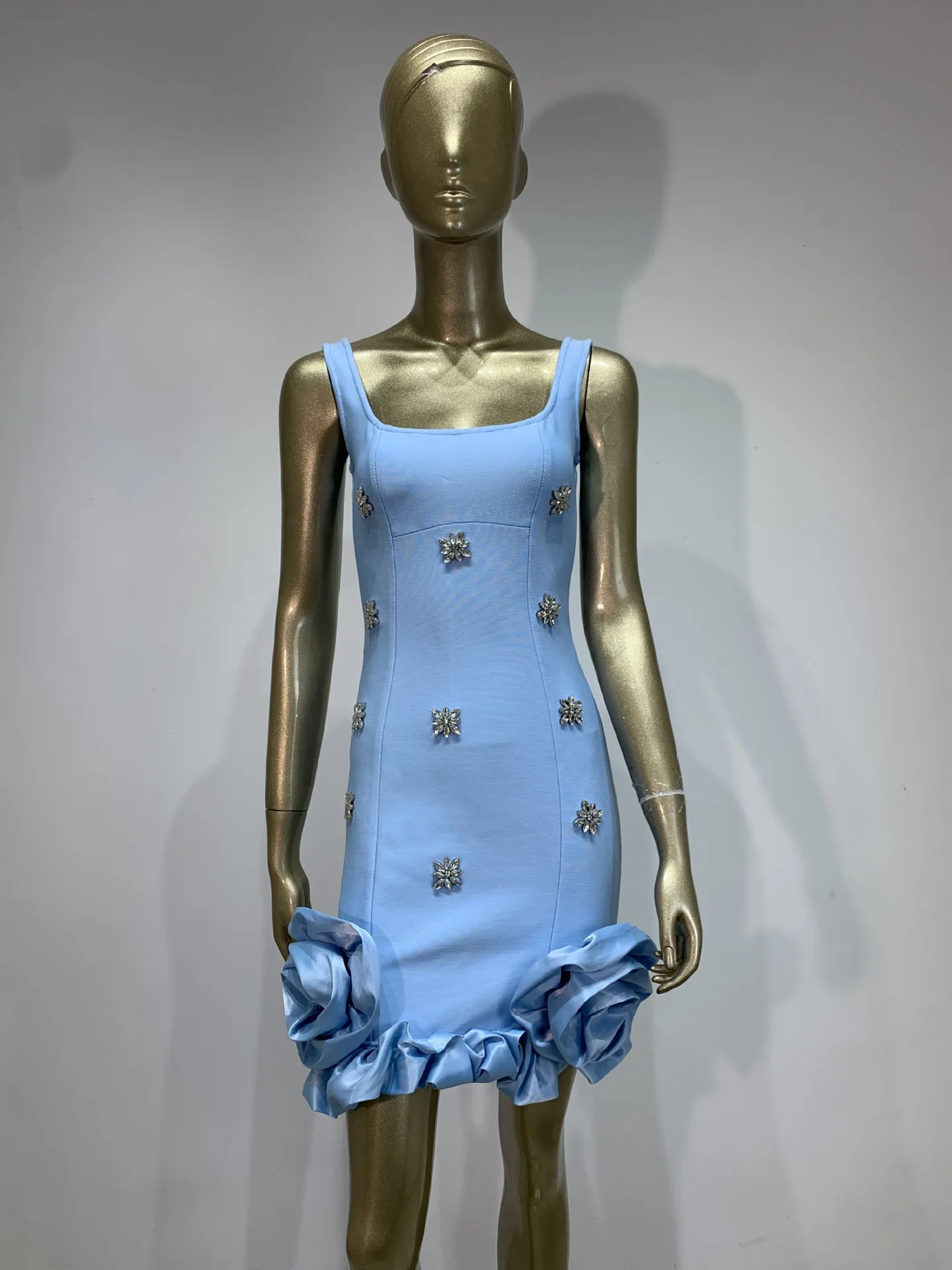 

Summer Slim Fit Wrap around Diamond Flower Embellied Dr Par Wedding Banquet Evening Gown Women's Faionable Ensemble