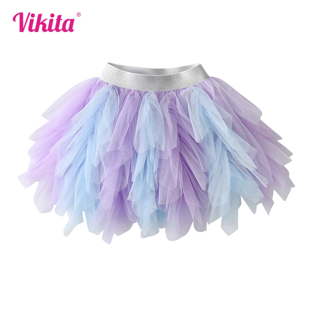 VIKITA Girls Purple Skirts Kids Mesh Elastic Tulle Tutu Princess Mini Skirt Toddlers Birthday Party Dance Ballet Skirt Costumes