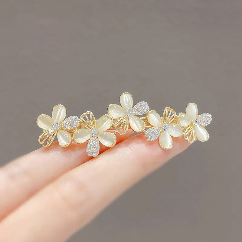 Premium Rhinestone Spring Hair Clip Half Up Back Head Horizontal Barrette Top Pin for Women Elegant