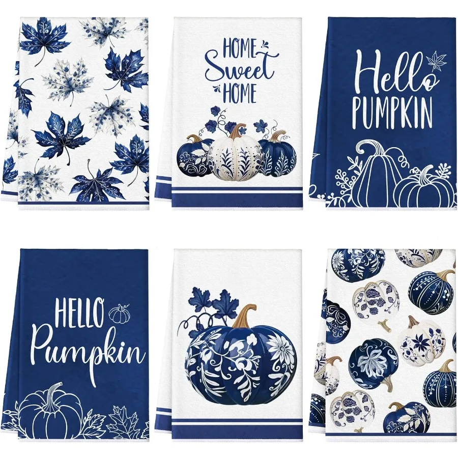 

6 шт. осенние кухонные полотенца с тыквой, полотенца для посуды на День Благодарения, кленовый лист, чай, многоразовая осенняя впитывающая ткань для рук, 15,75 x 23,62
