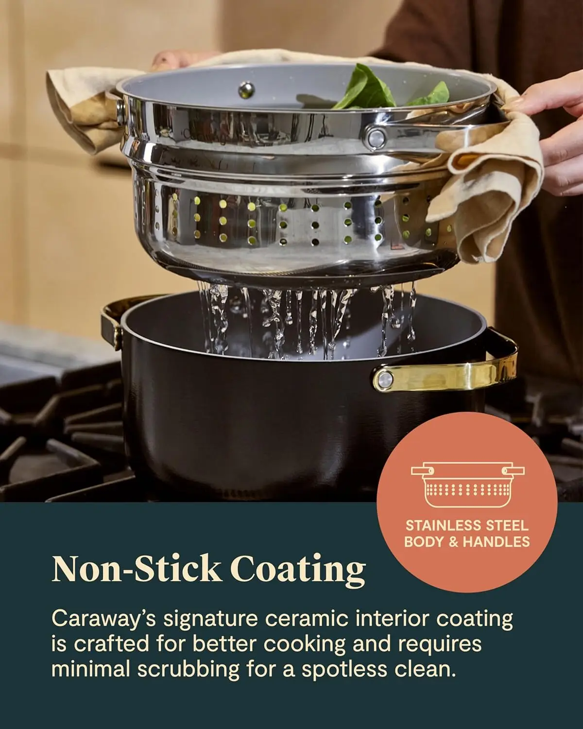 Olla para horno holandesa de cerámica antiadherente con tapa y vaporera (6,5 qt, 10,5") - No tóxico, sin PTFE y PFOA - Caja fuerte para horno y compatible con A