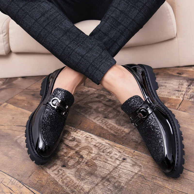 Casual Formal Business Leather Shoes Men Marry Italian Dress Banquet Shoe Luxury Men's Golden Bullock SUIT Shoes